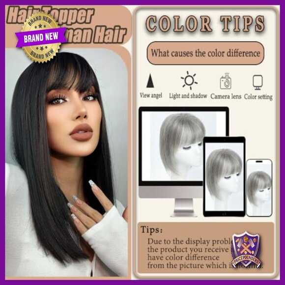 Real Human Hair Topper with Bangs for Thinning Hair 12 Inch main image 4